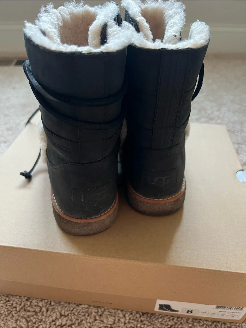 UGG Luisa Black Shearling-Trim Tie Boots